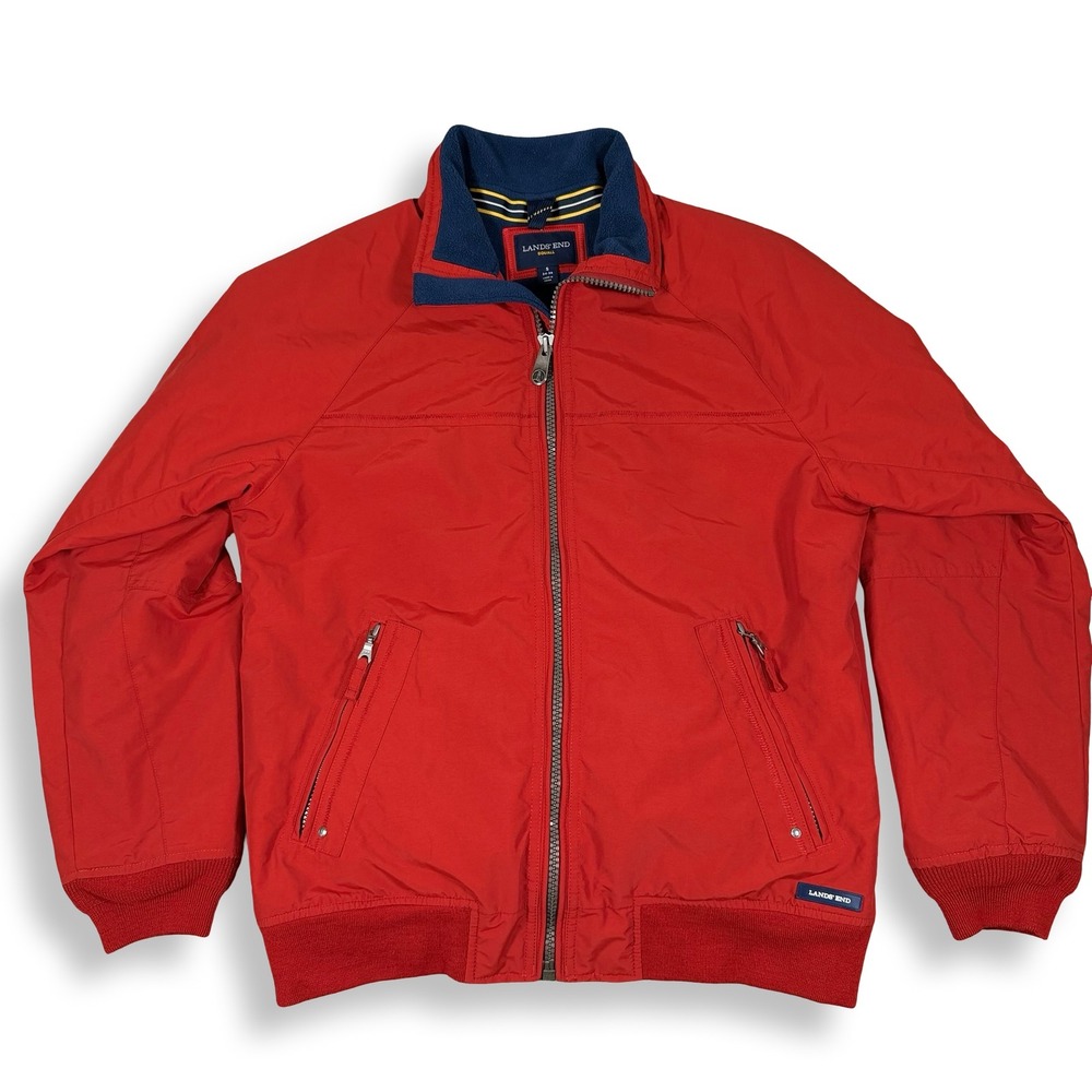 Lands' End Squall Jacket Mens Small Red Fleece Lined Bomber Windbreaker Coat